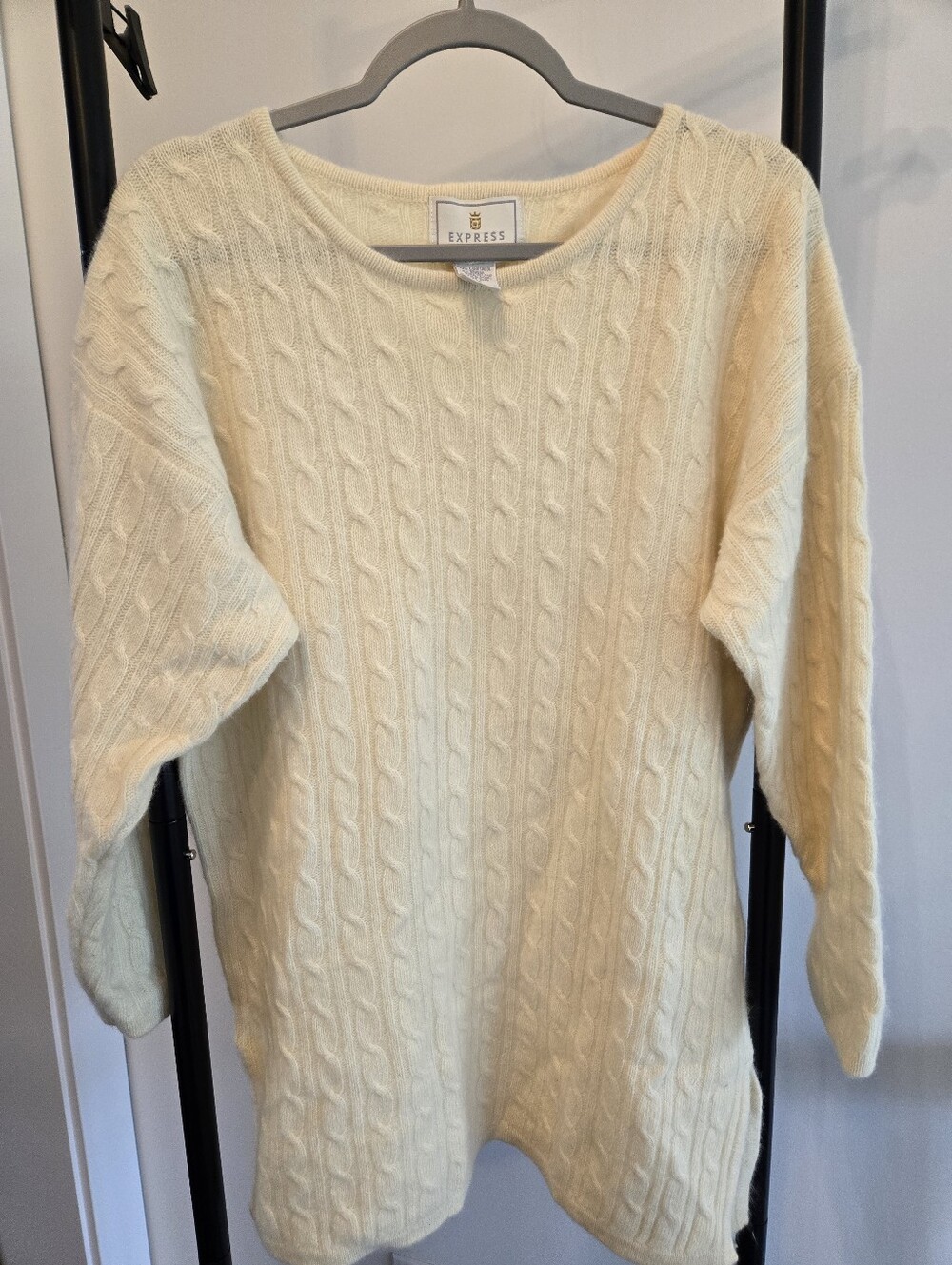 Express Tricot Cream Cable Knit Lambswool Angora Rabbit Sweater Vintage Medium
